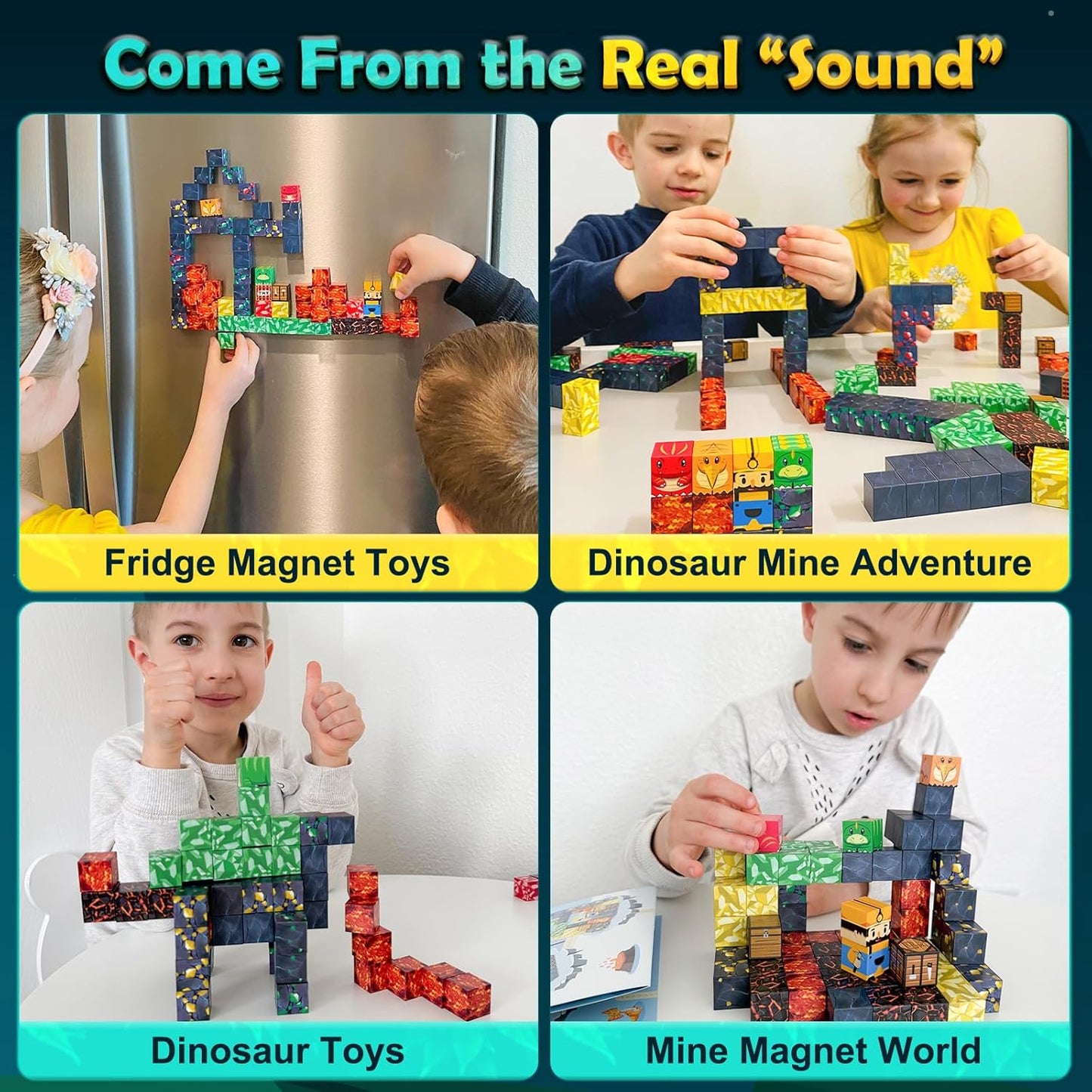 100PCS Magnetic Blocks - Build Mine Magnet World Mine Adventure Set Dinosaur Toys, Creative Jurassic Kids Games for 3-5 5-7 8-12 Boys, Sensory STEM Outdoor Toys for Boys & Girls Birthday Gifts