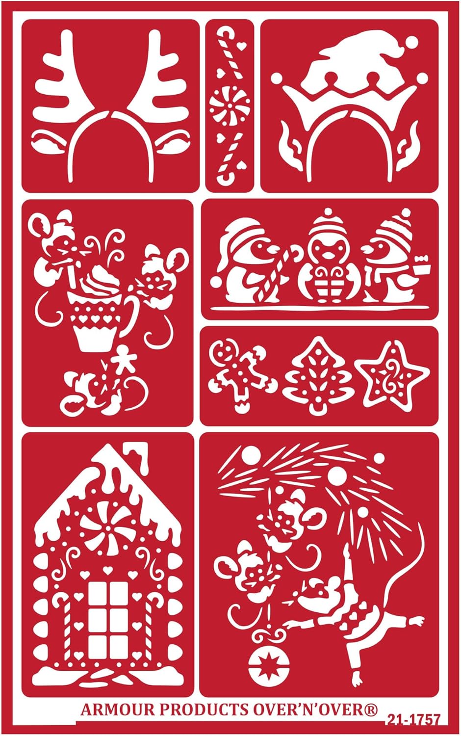 Over'N'Over Reusable Glass Etching Stencils – Durable Self-Stick Designs for Glass, Mirrors, and Ceramics with Armour Etch Cream – 5” x 8” Stencil Sheet - Holiday Spirit