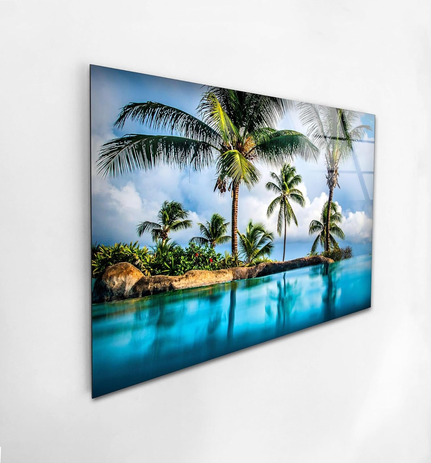 My Photostation.com 60WX40H'' Island & Blue Sea Glass Wall ArtTempered Glass Printing Wall Decor Large Wall Art Wall Hangings