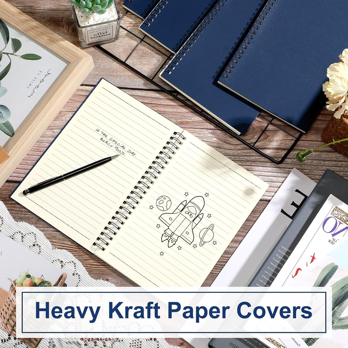 Yahenda 2 Pcs Spiral Notebook Bulk A5 Journal Lined 8.3'' x 5.5'' Writing Composition Paper Small Notepad Subject Notebook for Students Office Business Back to School Supplies (Deep Blue)