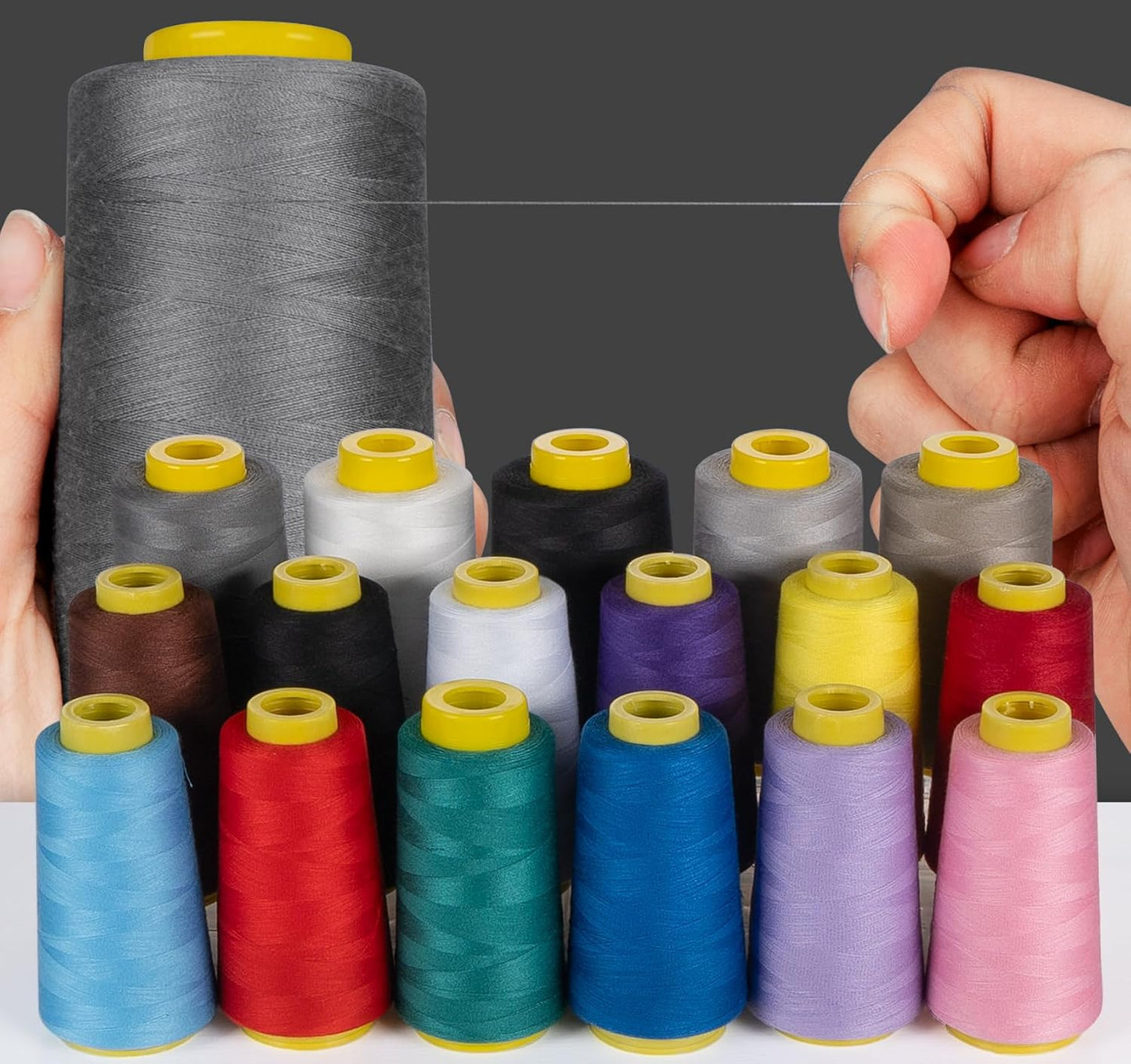 3000 Yards Serger Thread, 5 Colors Cones of All Purpose Thread for Sewing, Polyester Thread 40S/2 for Serger&Overlock, Quilting, Piecing, Sewing Machine