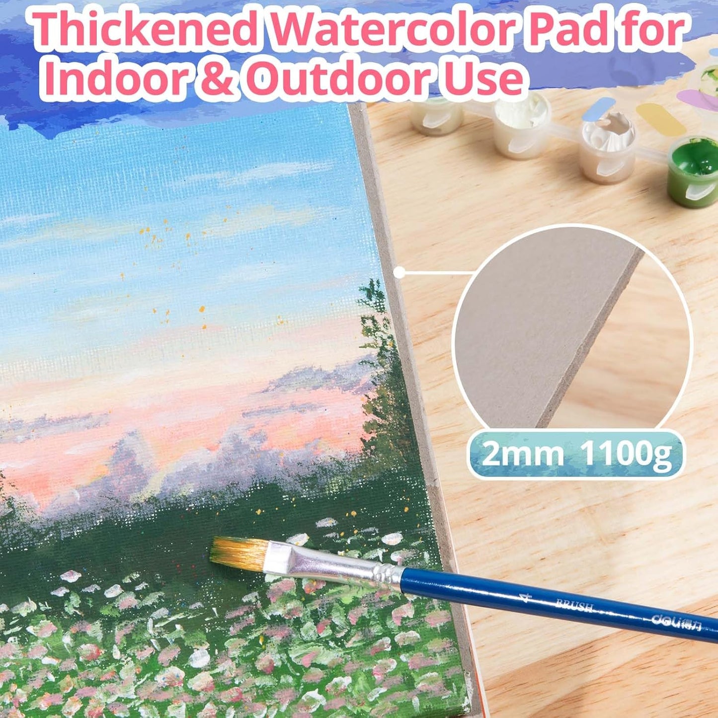 HTVRONT Watercolor Paper 9x12 Inch - 50 Sheets Watercolor Pad, 140 lb/300 GSM Cold Press Watercolor Paper Pad, Spiral Bound for Full Spread & Sturdy Use, Ideal for Wet & Dry Media