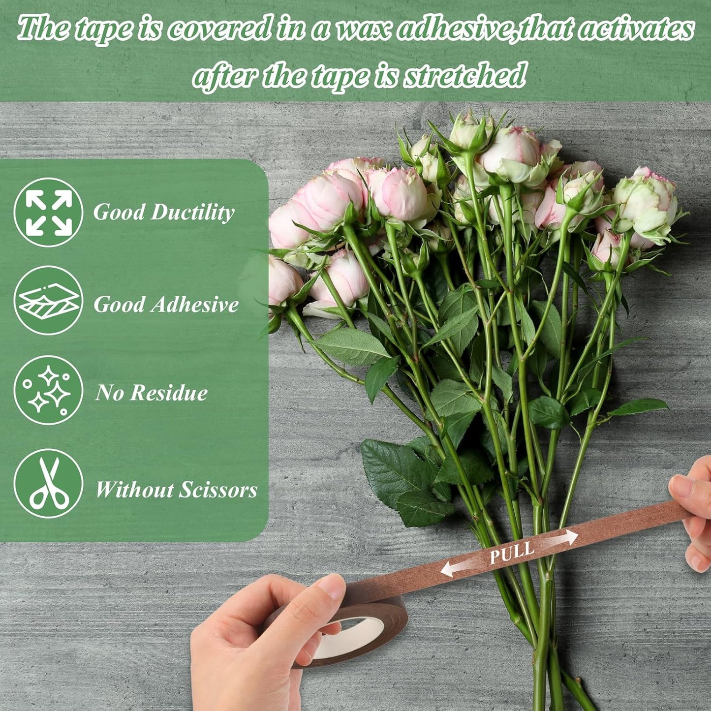 Phinus 9 Rolls Floral Tape, 1/2 Inch x 30 Yard Flower Tape, Green Floral Tape for Floral Crafts Supply, Bouquet Stem Wrapping, Wedding Bouquet (Brown)