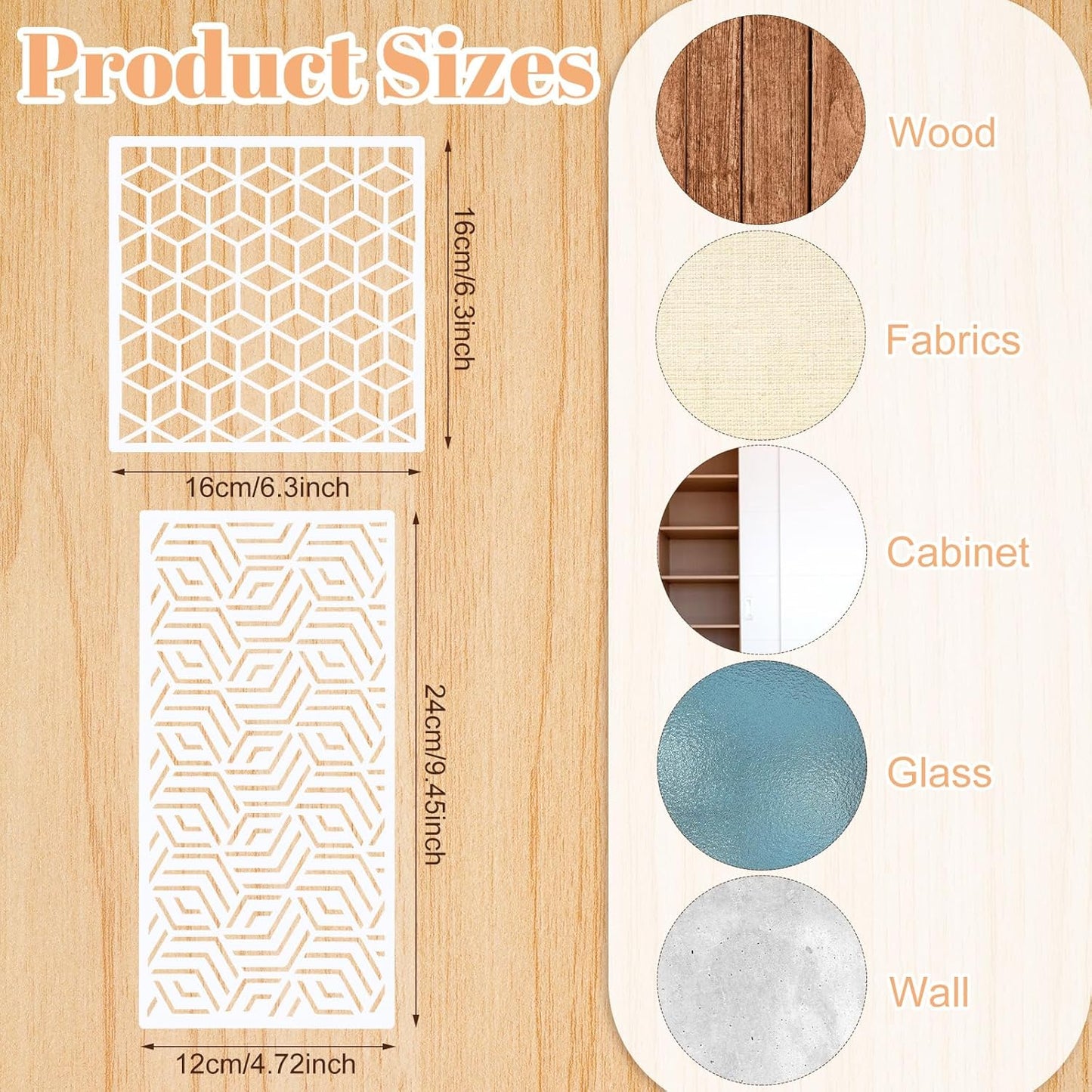 WSICSE 24Pcs Stencils for Painting, Reusable Geometric Painting Stencils Abstract Layering Stencil for Painting on Wood Canvas Furniture Floor Decor DIY Supplies, white