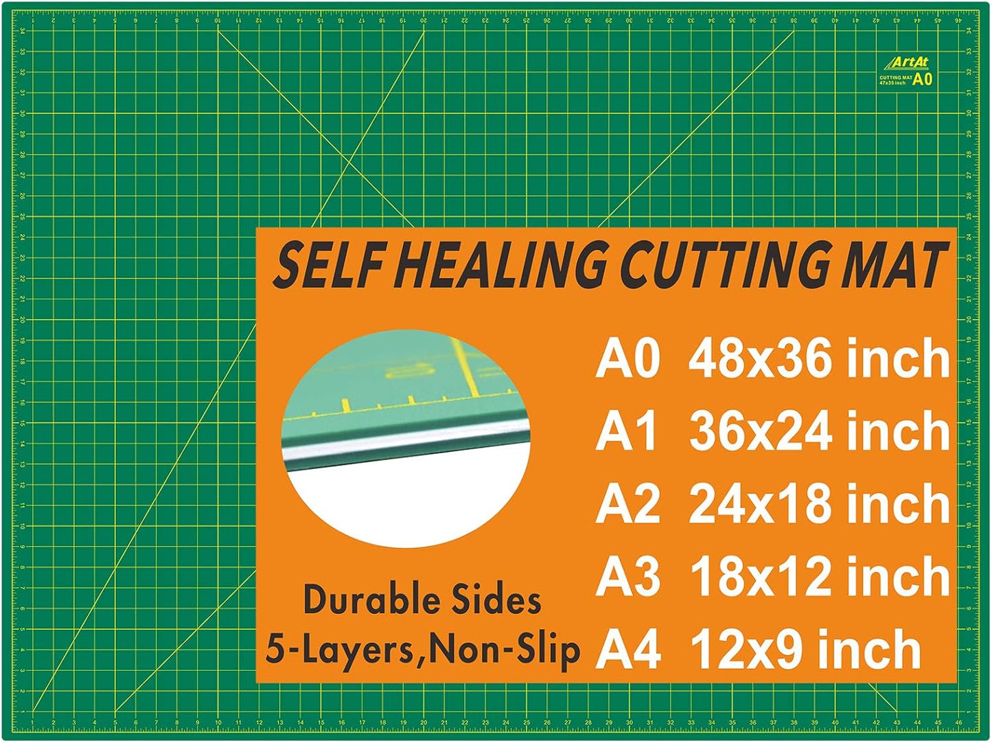 ArtAt Self Healing Cutting Mat: 48″x 36″ Green Double Sided PVC Non-Slip 5 Layers Craft Mat for Maximum Healing - Great for Sewing & Quilting & Scrapbooking and Craft & Art Projects…