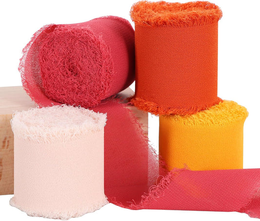 TONIFUL 4 Rolls Brown Chiffon Ribbon Set 1 1/2 Inch 5.5 Yards - Silk Fabric for Gift Wrapping, Wedding Party Decoration, Flower Bouquet, Bows Making, DIY Crafts