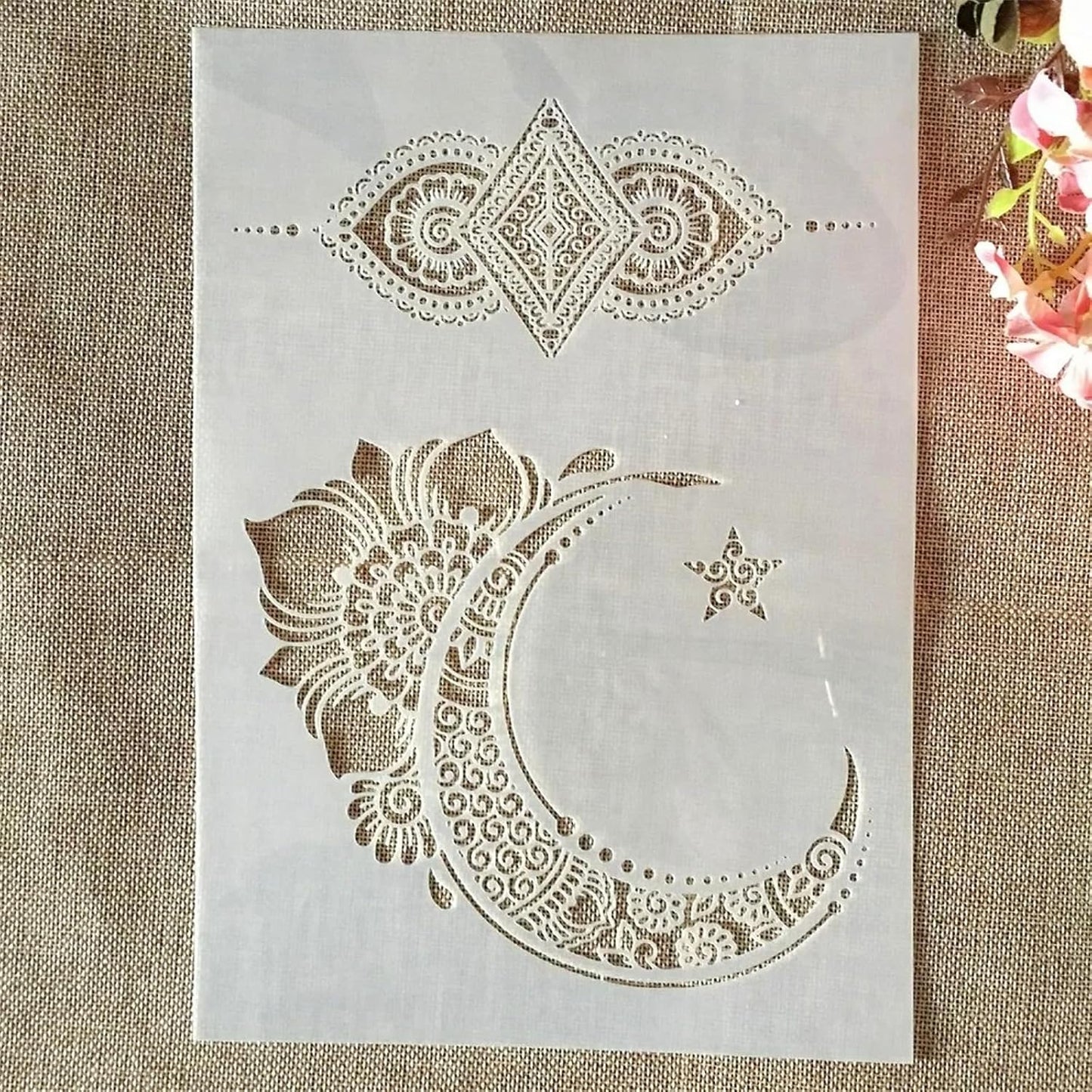 TIAMECH A4 Reusable Palace Moon Flower Stencil for Painting - Totem Layering Template, DIY Wall Art, Wood Furniture, Scrapbook & Crafts (8.3x11.7inch)