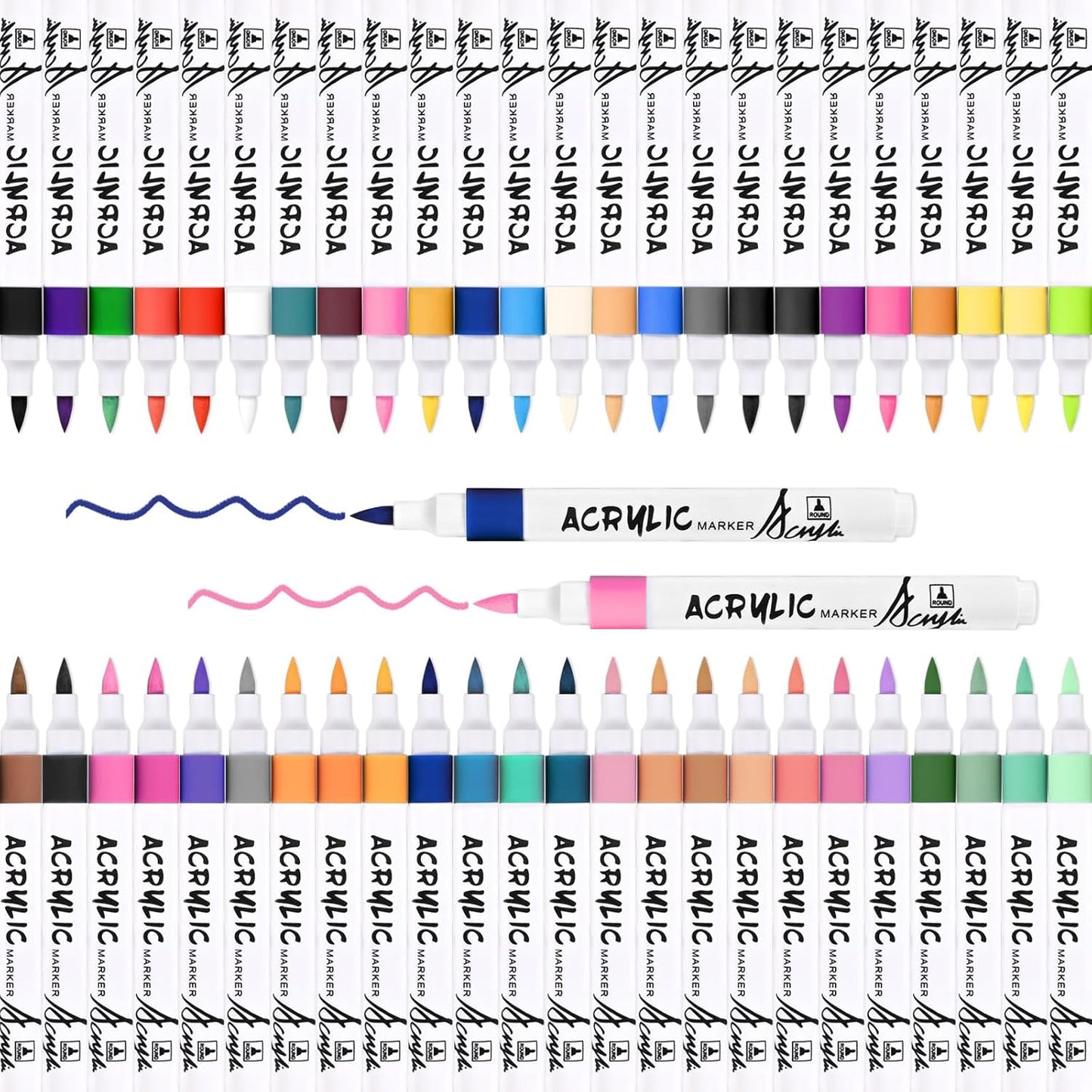 48 Color Acrylic Paint Markers - Premium Brush Tip Paint Acrylic Pens for Artists & DIY Crafters - Vibrant, Long-Lasting Markers for Rock, Ceramic, Wood, Canvas, Glass, Plastic, Calligraphy & Crafts