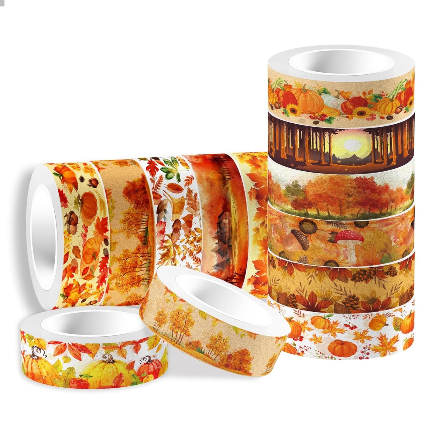 12 Pcs Thanksgiving Washi Tape Maple Leaf Print Masking Tape Pumpkin Pattern Decorative Paper Sticker for Fall Party Holiday Scrapbook DIY Craft Gift Wrapping Handbook Sticker