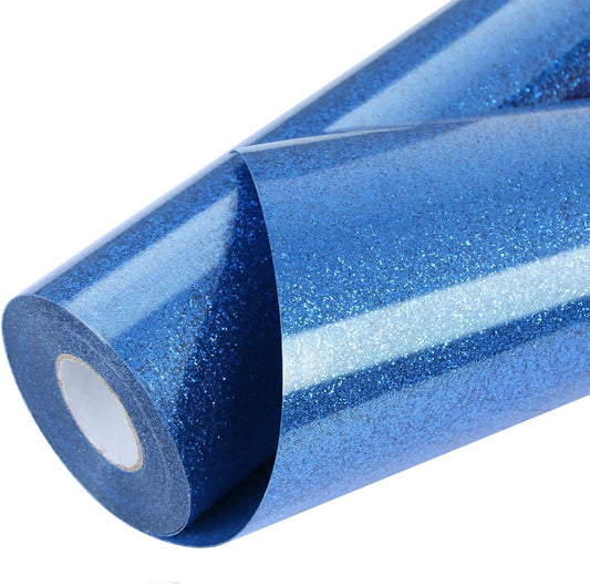 TORC Royal Blue Glitter HTV Heat Transfer Vinyl Roll 12 inch x 20 ft Iron on Vinyl for T Shirts Crafts Bulk