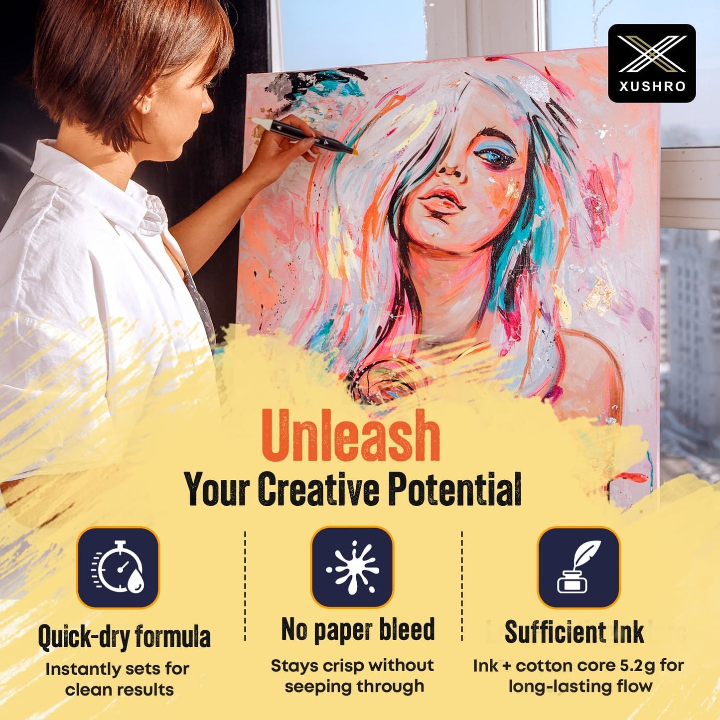 262-Piece Dual Tip Alcohol Markers Set with 12 Free Acrylic Paint Markers - No Bleed, Vibrant Colors for Drawing - Fine & Chisel Tips with Organizing Case - Blending Markers for Adults & Kids