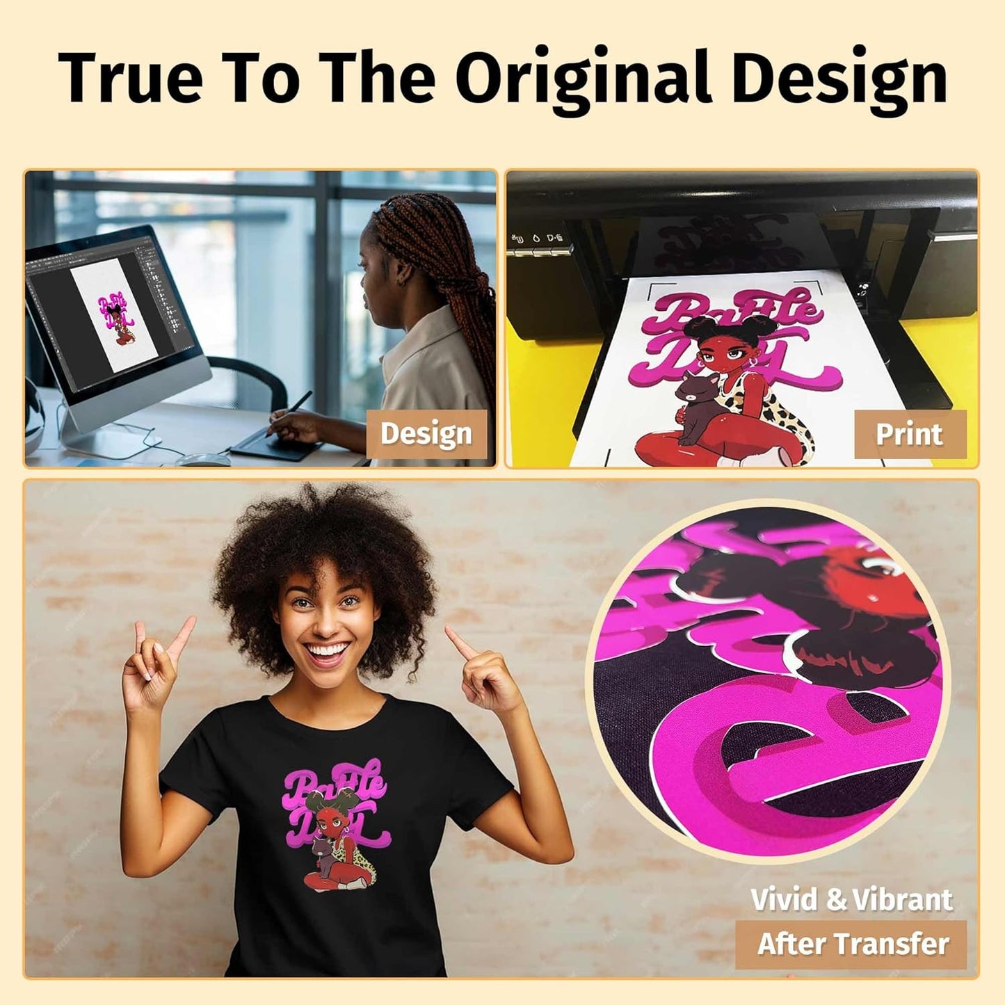 TransOurDream Tru-PHTV Printable Heat Transfer Vinyl for T Shirts (20 Sheets, 8.5x11) Full-Color Iron on Vinyl for Inkjet Printer Easy to Cut & Weed DIY Design