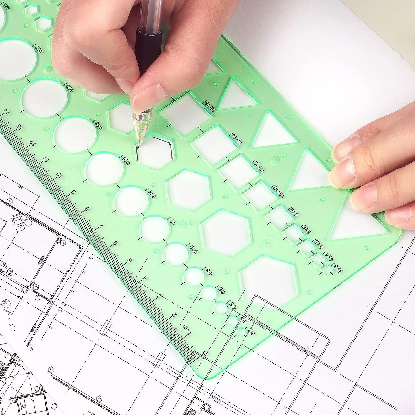 Tamaki Circle Template Measuring Geometry Ruler Geometric Drawings Stencils Rulers Scale Drafting Digital Drawing Set for Office and School Building Formwork Drawings Templates, 2 Pack