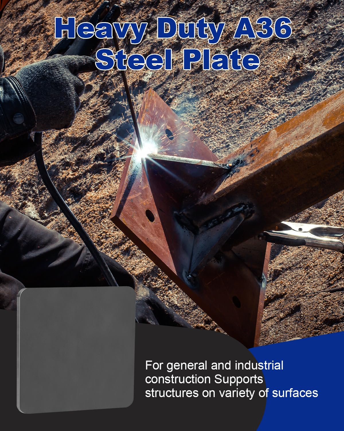 Rocaris 12 X 12 X 1/4 Inch A36 Steel Plate Hot Rolled, Square Base Plate for Construction Boards, Structure Support, Weldable Square and Industrial