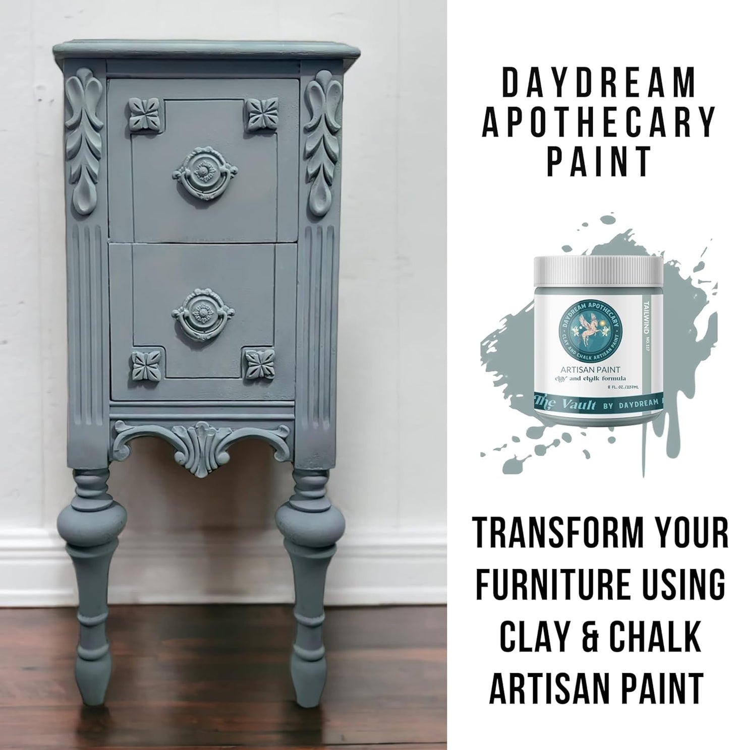 Daydream Apothecary Premium Chalk Style Paint for Furniture, Home Décor, Wood, DIY Interior Projects, Quick Dry, No Prep or Prime Needed, Matte Light Slate Grey - 16oz
