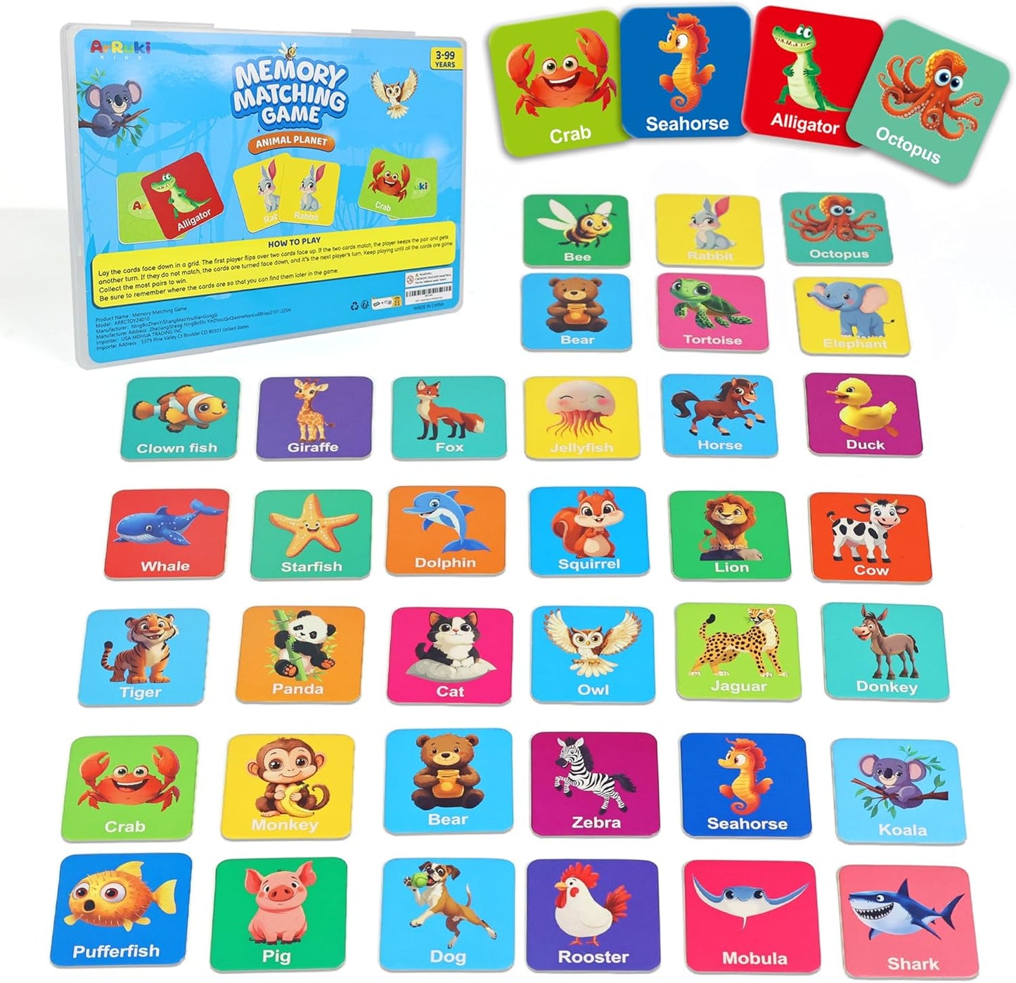 72 PCS Animals Memory Matching Game for Kids, Animal Theme Memory Game for Toddlers, Memory Cards Concentration Game for Ages 3 and Up