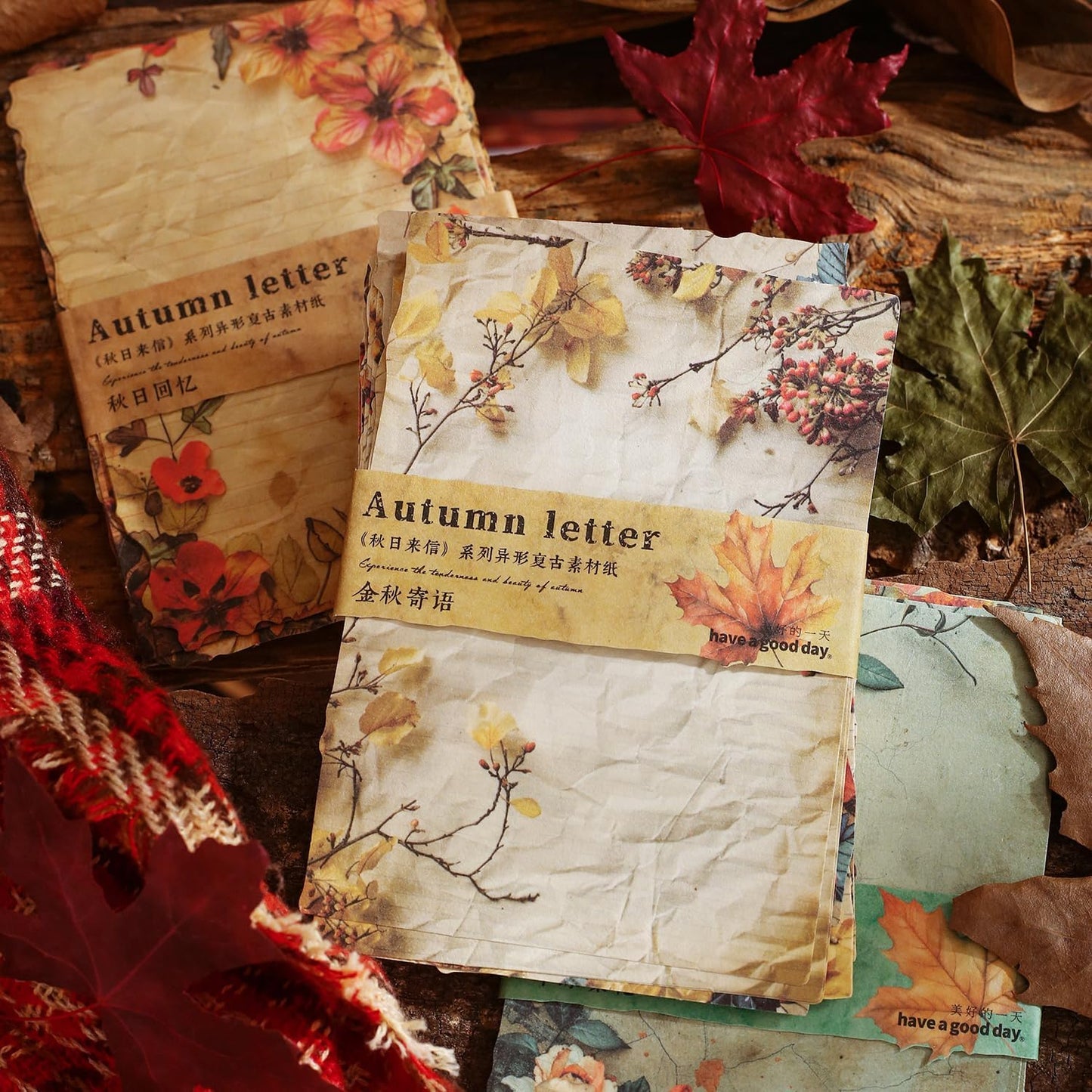 Autumn-Themed Vintage Scrapbook Paper Set, 180 PCS Floral Craft Paper Kit with Glue Tape for Journaling, Scrapbooking, DIY Crafts, and Art Supplies