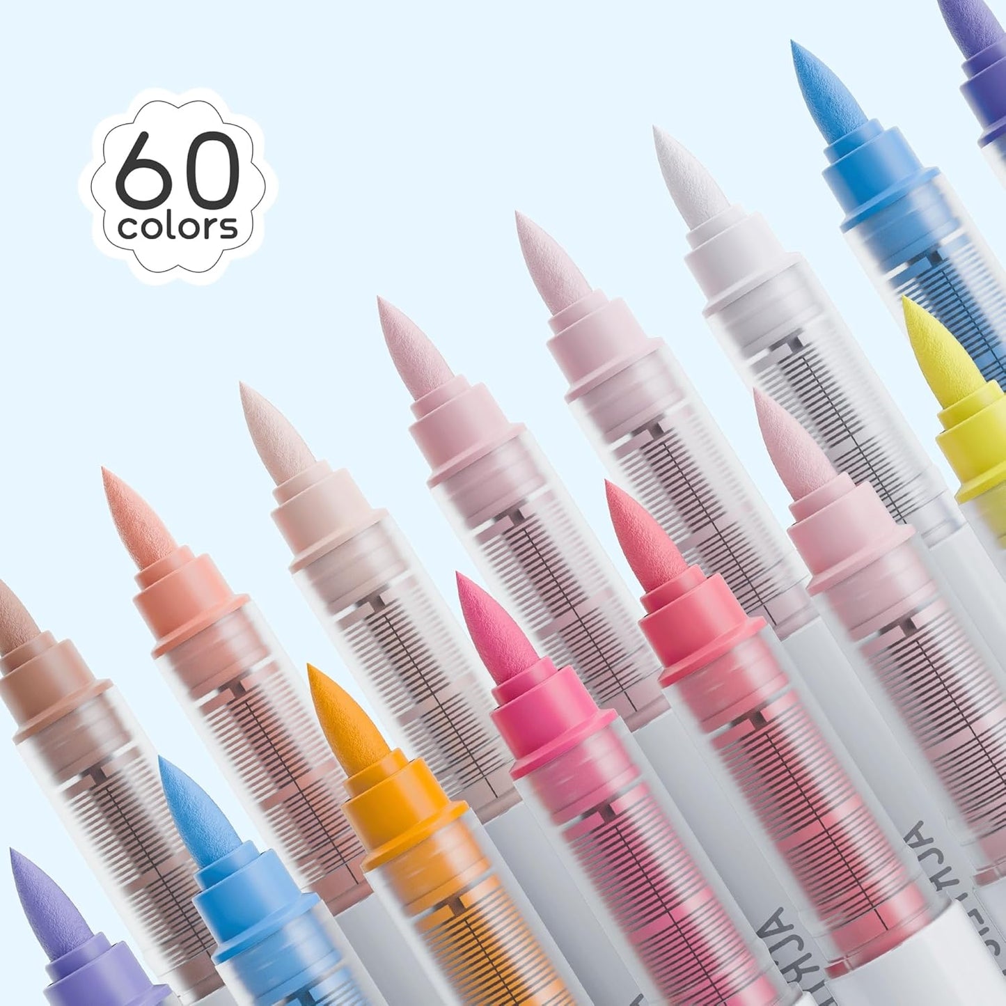 60 Colors Acrylic Paint Markers Pens Set, Soft Brush Tip Markers with Fast Drying & No-Bleed Ink, Acrylic Paint Pens for Rock, Wood, Egg, Ceramic, Fabric Painting, Art Supplies and DIY Crafts