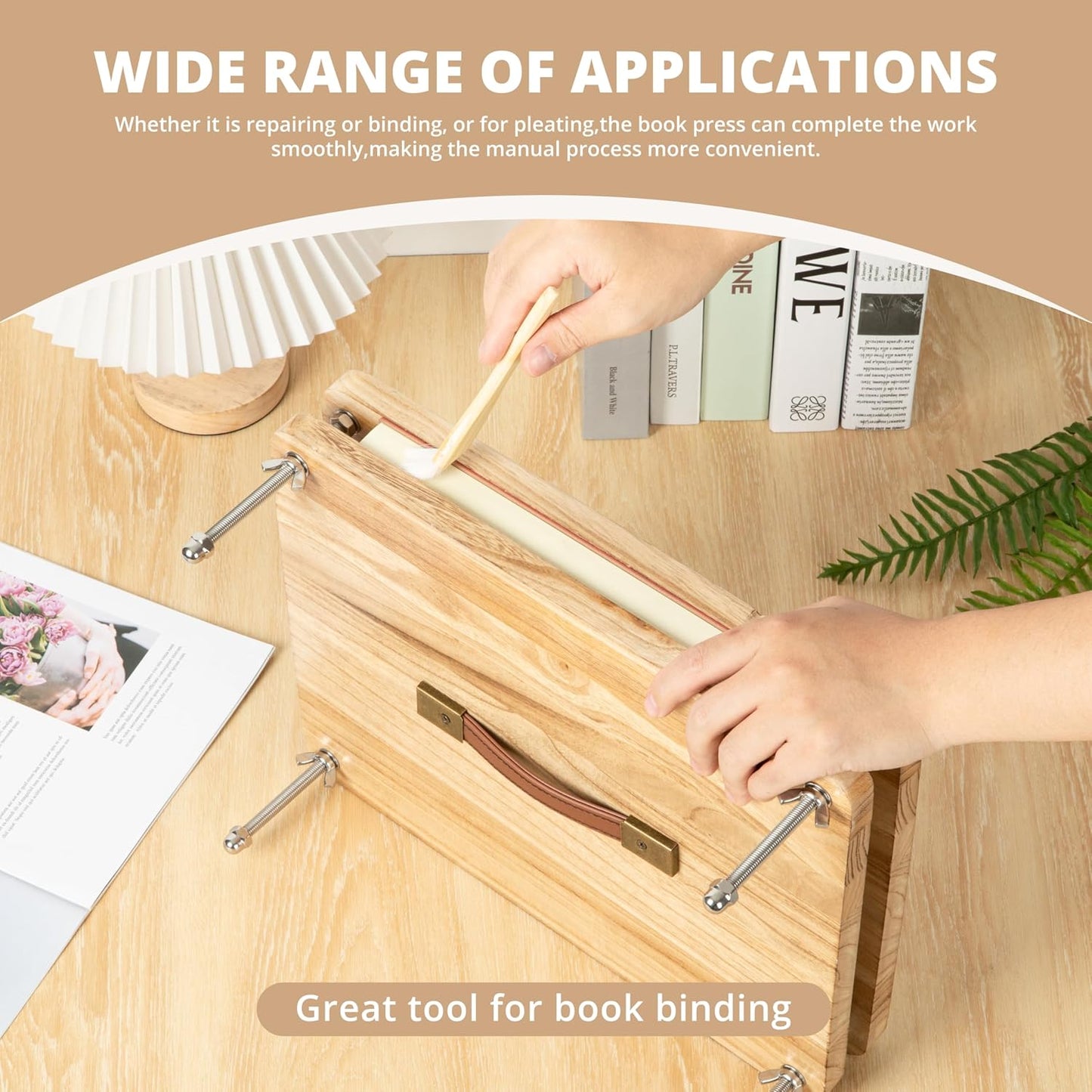 50 Pcs Book Binding Kits, 15"x11.4" Inch Wooden Book Press，Books Binding Materials, with Bone Folder, Awl, Needles for DIY Bookbinding, BookRepair, Handmade Crafts