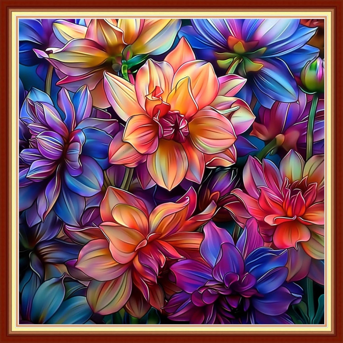 Joyhoor Stamped Cross Stitch Kits for Beginners, Needlepoint Kits for Adults, 11CT Counted Embroidery Kits-Colorful Flowers 18x18 inchs