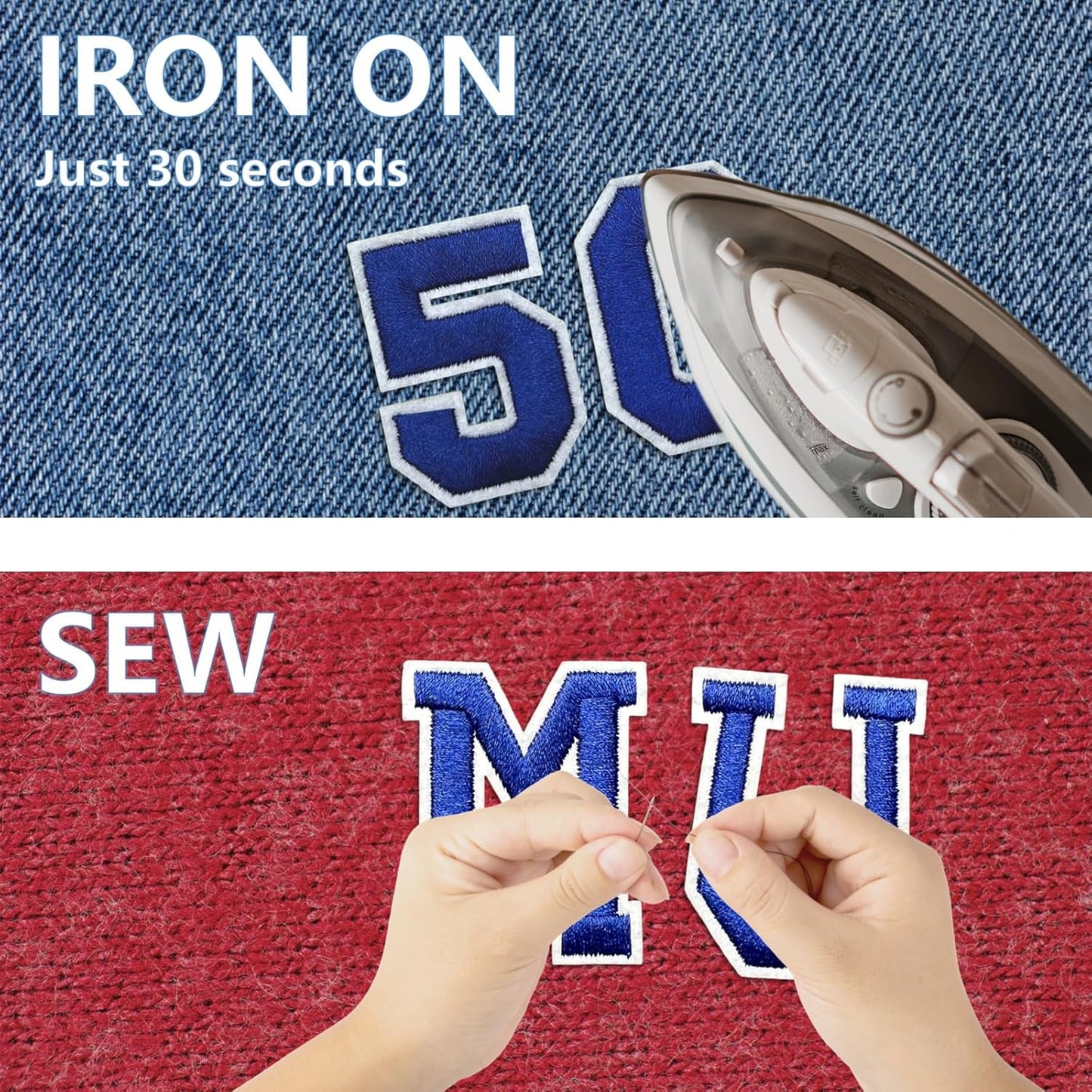 Letter and Number Iron On Patches, A-Z Alphabet and Numbers 0-9 Embroidery Applique Patch, DIY Decorative Heat Press Patches for Clothing Jeans Jackets Backpacks Hats (Blue 72 Pcs)