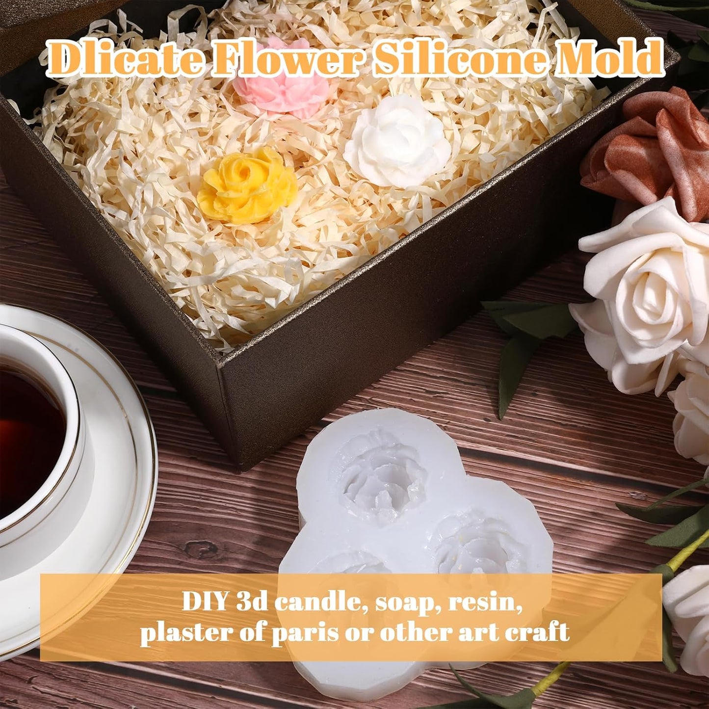 3 Cavity Rose Candle Molds, Silicone Flower Molds for Candles Crafts Casting, 3D Round Candle Making Soap Molds for Epoxy Resin Wax, DIY Handmade Gifts Clay Pop Flower Silicone Mold Home Decoration