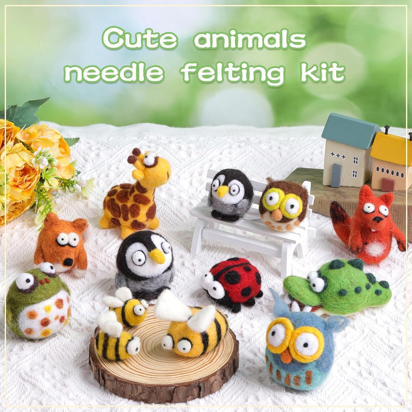 Fedmut Needle Felting Kit - 13Pcs Needle Felting Kit for Beginners with Wool Roving, Felting Pad, Felting Needles for Starters DIY Craft Animal Home Deco Birthday Gift