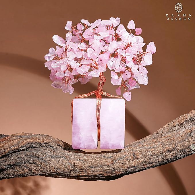 Rose Quartz Crystal Trees for Home Decor, Office Desk Decoration, Chakra Healing Crystals and Stone for Positive Energy, Money, Good Luck, Tree of Life Spiritual Birthday Gifts for Women and Mom