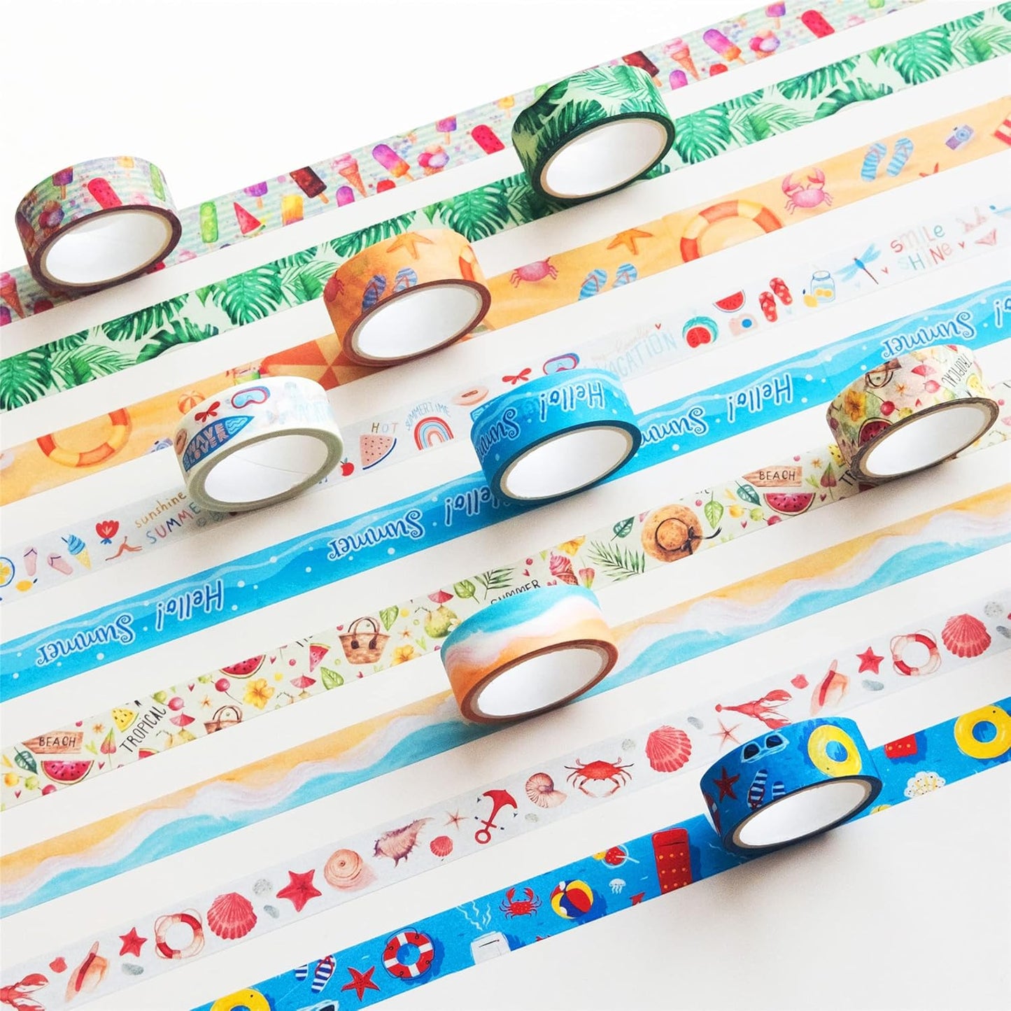 YUBBAEX 10 Rolls Four Seasons Washi Tape Set Beach Ice Cream Masking Decorative Tapes (Summer)