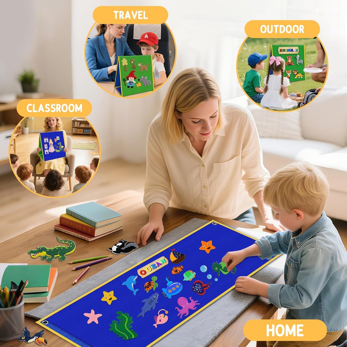 Foldable Felt Board - Double-Sided Flannel Story Board for Preschool Learning, Interactive Storytelling & Play | 13" x 12" Portable Felt Play Board for Home & Classroom Use
