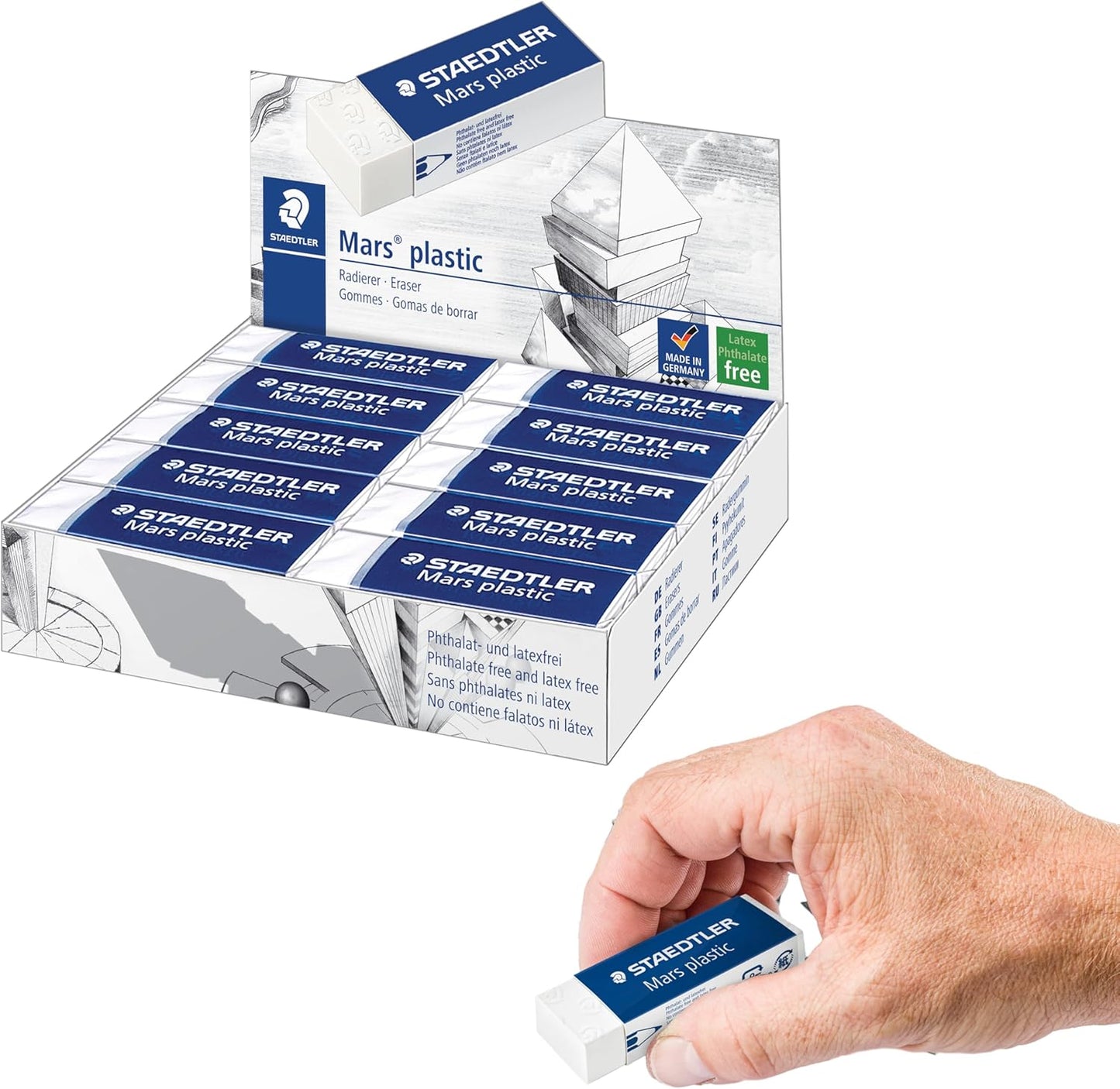 STAEDTLER Mars Plastic Vinyl Erasers (20-Pack), White Erasers for Clean & Precise Results - Latex-Free, Minimal Crumbling