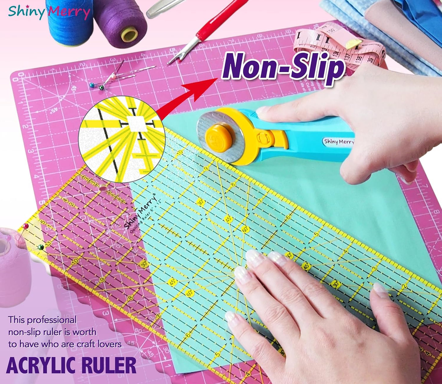 Quilting Ruler 6"x12",Non-Slip Clear Acrylic Sewing Ruler with Easy-to-Read Grid,Yellow & Black Grid Design,Perfect for Fabric,Patchwork,Cutting & Sewing Crafts,Durable Tool for Quilting