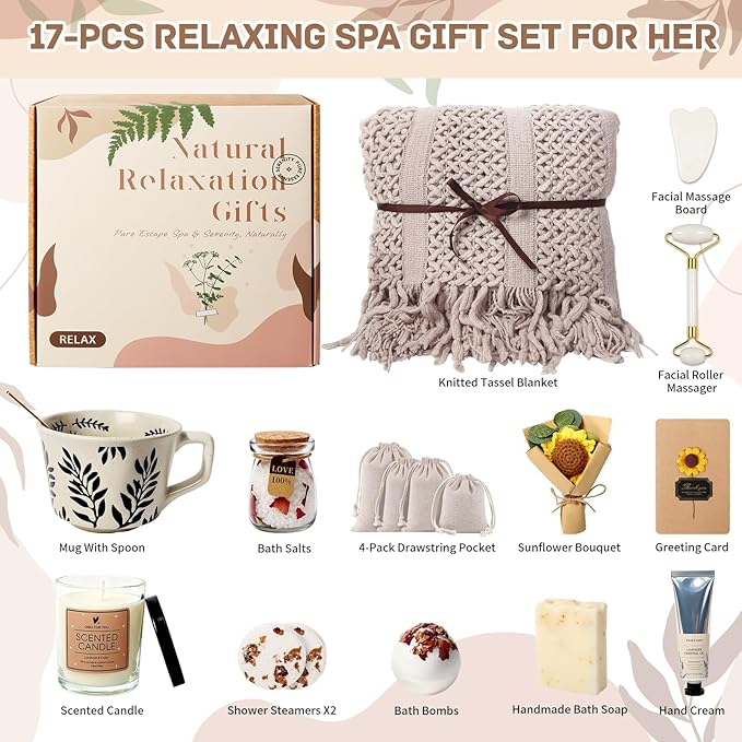 Get Well Soon Gifts Baskets for Women - Self Care Spa Care Package w/Blanket, Thinking of You Inspirational Gift, Relaxation Valentine's Day Birthday Gifts for Mom Wife Her Coworker Firends