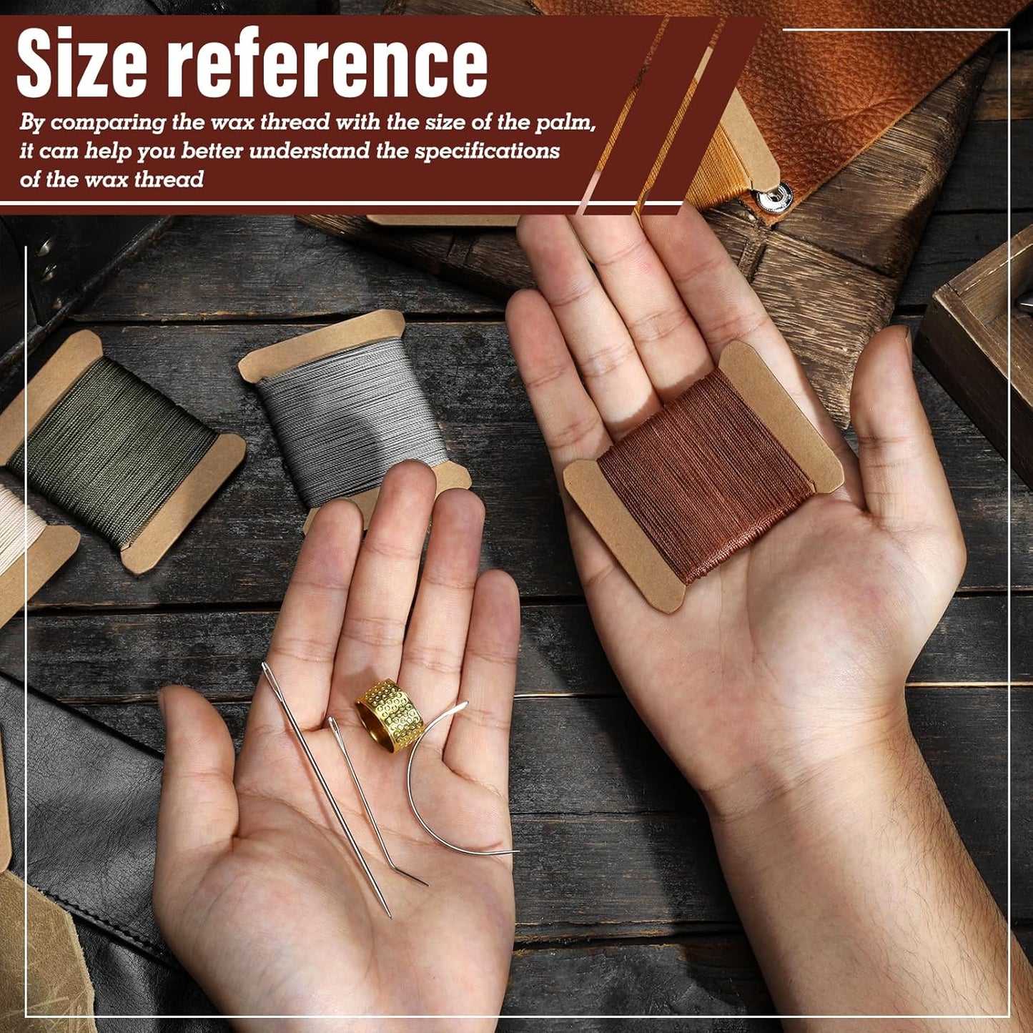 Upholstery Repair Kit, 0.55mm 98 Yard (3 Colors) Waxed Thread with 8 Pcs Heavy Duty Leather Needles for Hand Stitching, Canvas & Quilting - Round Waxed Thread- Black/Gray/Brown