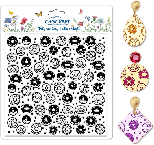CHGCRAFT Donuts Pattern Polymer Clay Texture Sheet Polka Dots Pattern Silicone Texture Mat for Polymer Clay Making Earrings Jewelry DIY Crafts 5.5 × 5.5 Inch