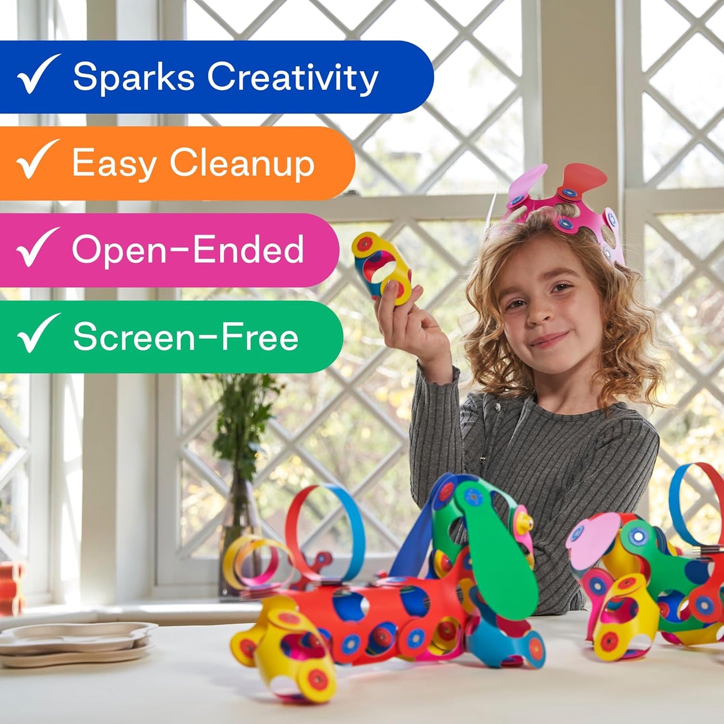 Clixo Rainbow 42 Piece Pack. Flexible Imagination Boosting Magnetic Building Toy. Modular Designs for Hours of STEM Play. Kids Basket Stuffer Gift. Multi-Sensory Magnet Toy, Travel Friendly. Ages 4-99