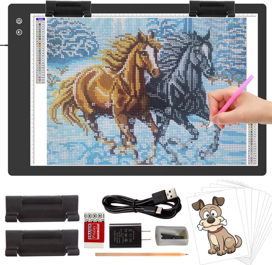 Rechargeable A2 Light Box (23.7"x15.8"), 3-Color Light LED Light Pad for Tracing, Large Diamond Painting Light Board, 6 Levels/Stepless Dimming Light Table for Drawing, Sketching, Animation