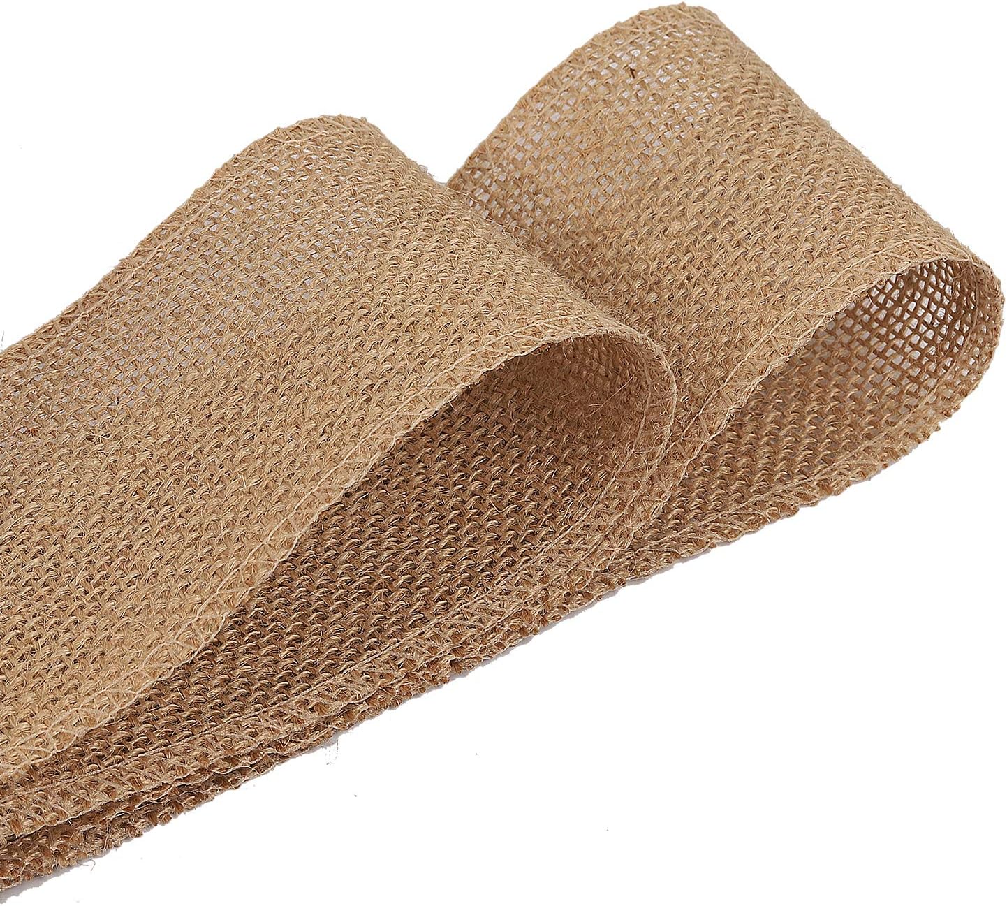 KINJOEK 2 Inch Wide 54 Yards Burlap Ribbon, Natural Jute Fabric Ribbon Crafts Ribbon for Christmas Wedding Gifts Burlap Fabric DIY for Decoration