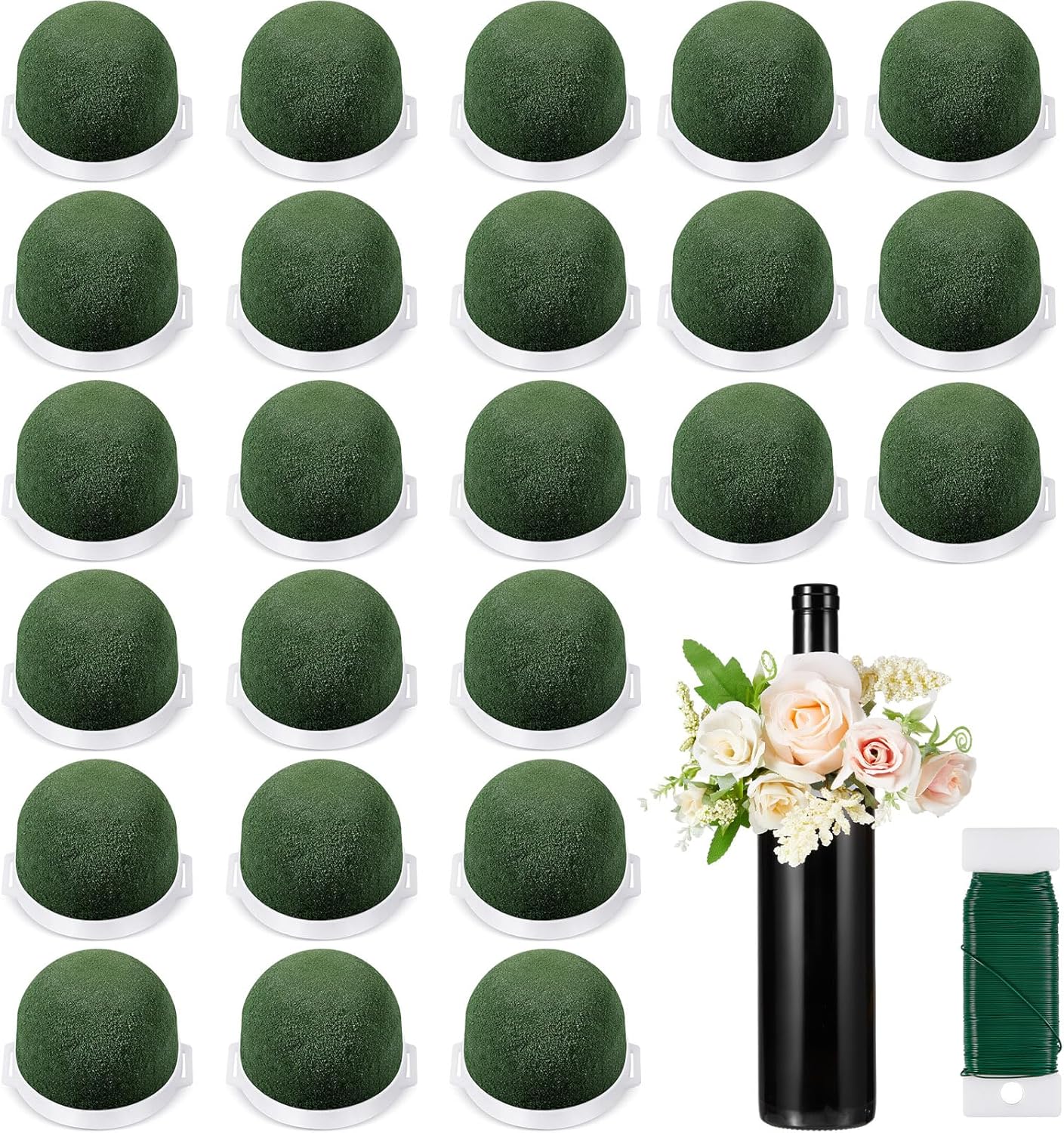 Tessco 12 Pcs Mini Floral Foam Holder Round Floral Foam with Green Arrangement Wire Arrangement Supplies for Table Wedding Wine Bottle Decor