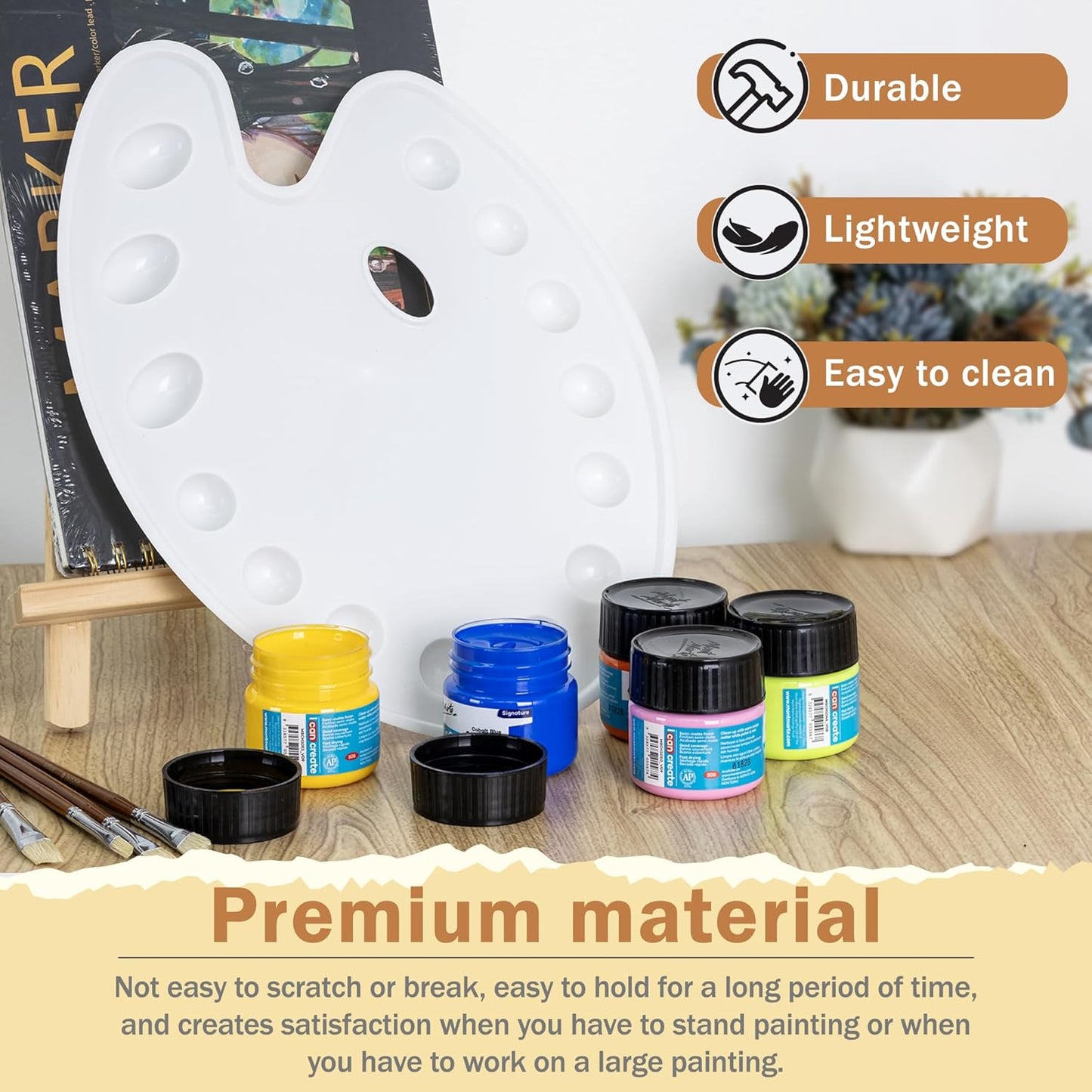 DUGATO Large Oval Paint Palettes (2 Pack, 14x10.5 inches) - 14-Well Plastic Mixing Trays for Acrylic, Oil, Watercolor & Gouache - Artist Supplies