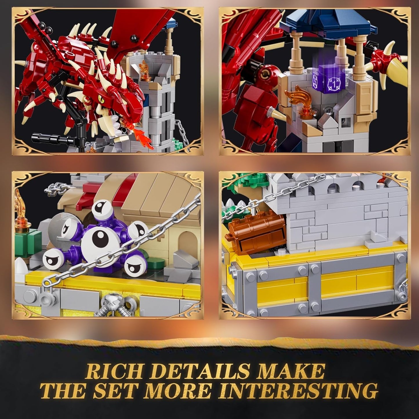 WINNER SPACE Medieval Dragons Castle Building Sets, Guarding Dice Tower Kits, Red Dragon Medieval Castle Sets Toys for Ages 8-13, Dragon Model Decor, Idea Gifts for Boys, Kids, Adult Fans (927 Pcs)