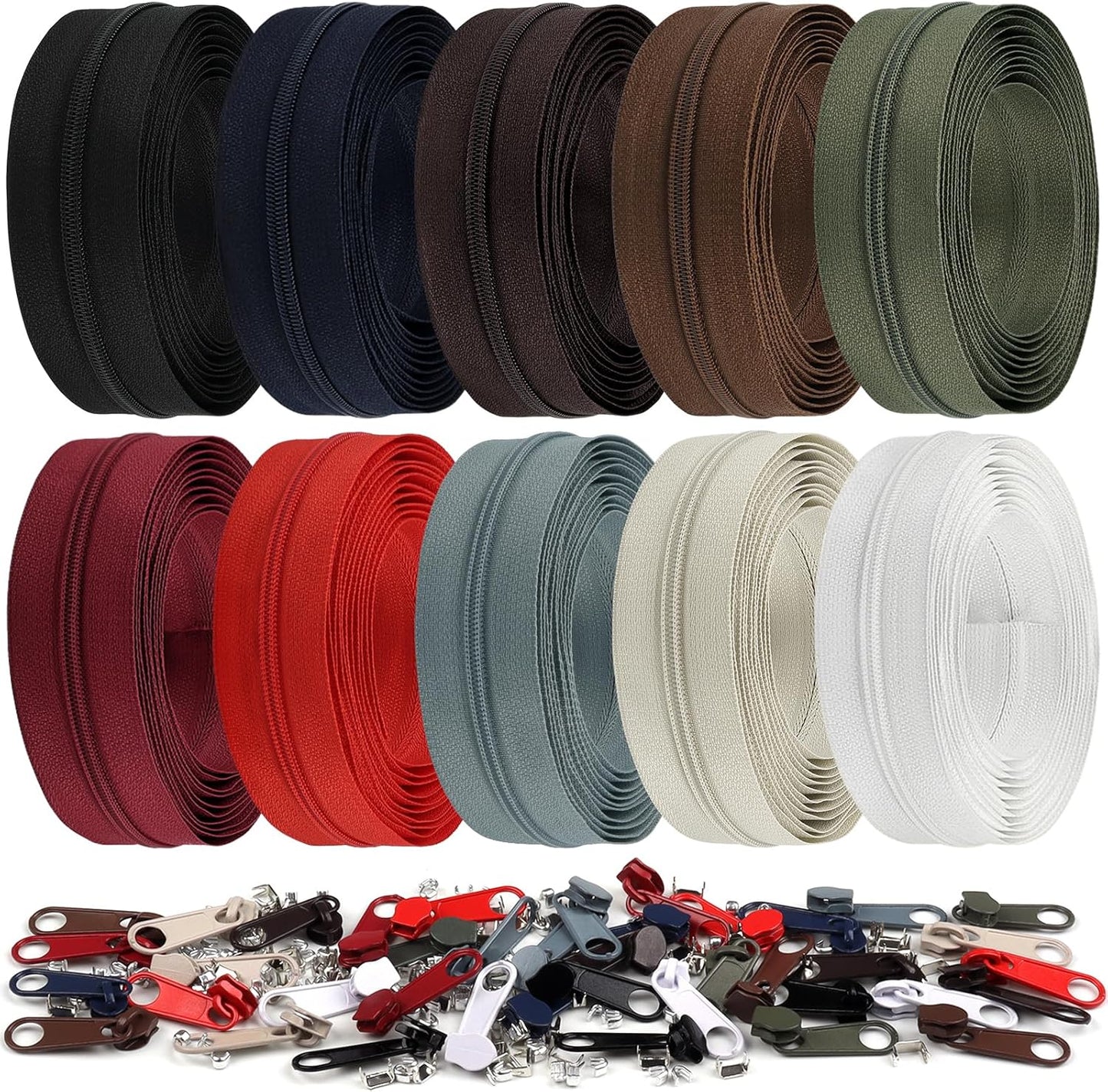 DOITEM 31 Yards 10 PCS Sewing Zippers #3 Nylon Coil Zippers Assorted Zipper for Sewing with 40 Zipper Sliders for DIY Tailor Sewing Crafts Supplies, 10 Colors