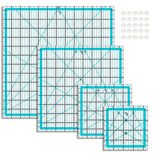 Quilting Rulers, Acrylic Quilt Ruler,4 Square Fabric Cutting Ruler (4.5""X4.5"", 6""X6"", 9.5""X9.5"", 12.5""X12.5""), Quilting Templates with Non Slip Rings. (Blue)