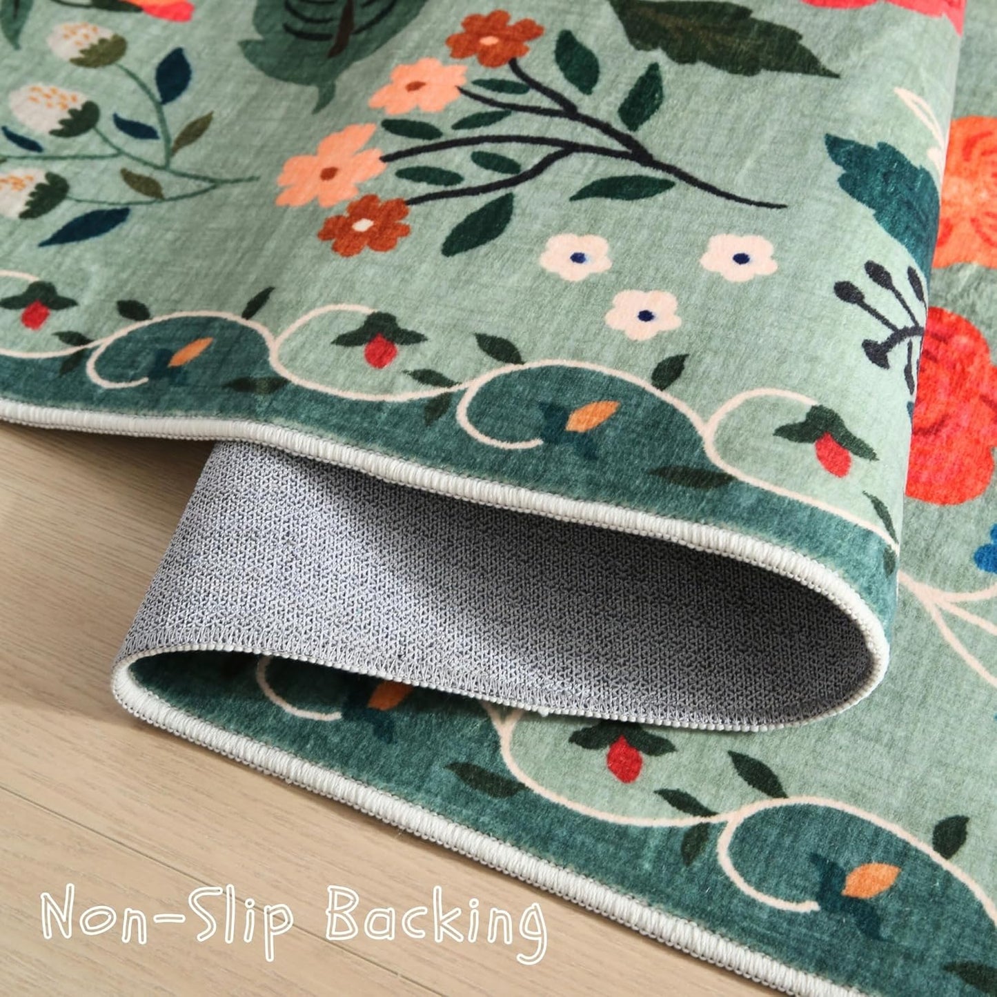 Rugcomf Door Mat Indoor Entrance 2x3 Rug Machine Washable Boho Floral Small Area Rug Non-Slip Low Pile Throw Rugs for Entryway, Kitchen, Front Door Indoor Entrance, Entry, Kids Room (Green)