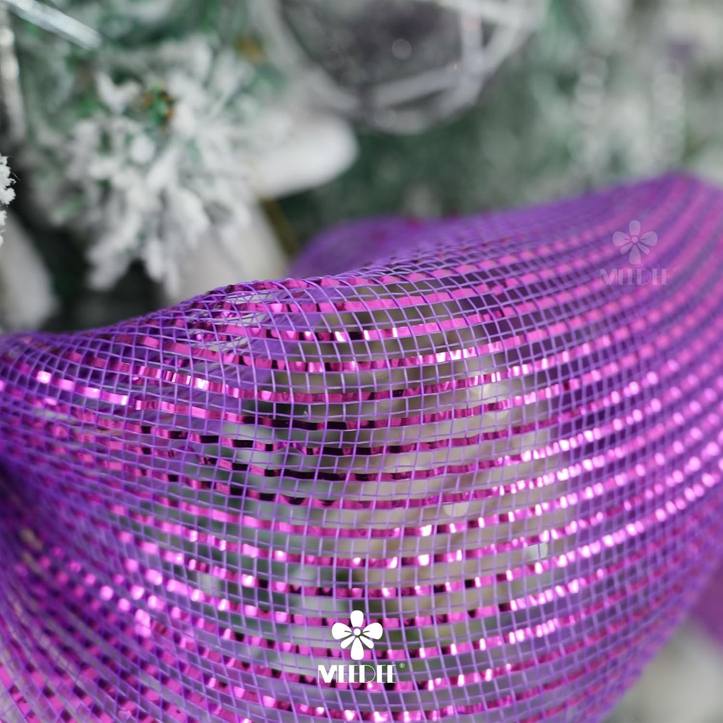 MEEDEE Purple Deco Mesh 10 Inch Deluxe Wide Foil Metallic Mesh Decorative Mesh Wide Purple Mesh Ribbon Halloween Mesh for Wreaths, Christmas Tree, Garland, Gift Wrapping, Bows Making (30 Feet)