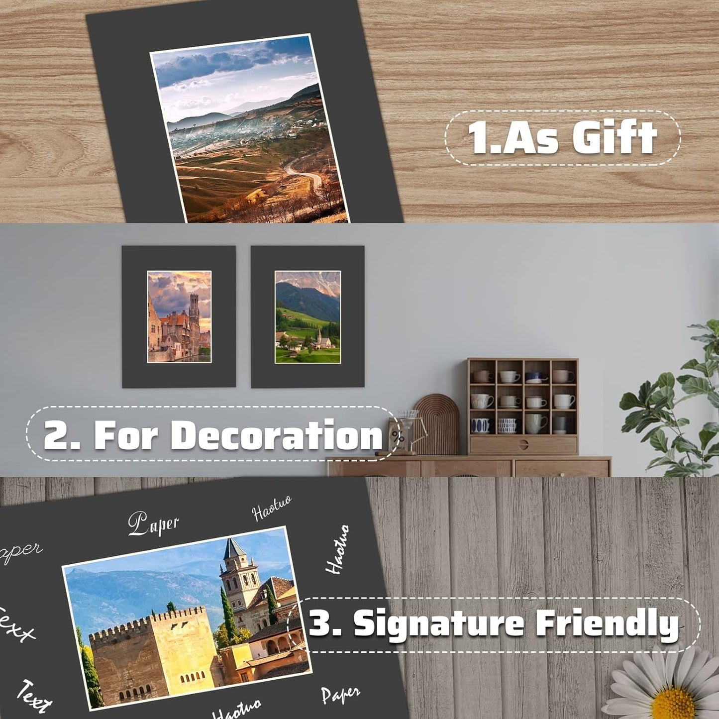 HOTUO 10 Pack Acid Free Black Picture Frame Mats, Pre-Cut 8x10 Picture Mats with Ivory Core Bevel Cut for 5x7 Photo, Signature Friendly 4 Ply Thickness Photo Mat for Frames/Artwork/Prints/Pictures