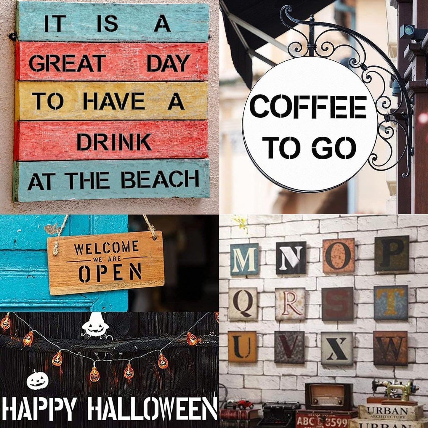 4 in Alphabet Number Stencils for Painting, 42 Pcs Reusable Letter Stencils for DIY Project Art Craft Spray Painting Templates Interlocking Stencil Kits for Wood Signs, Wall Art