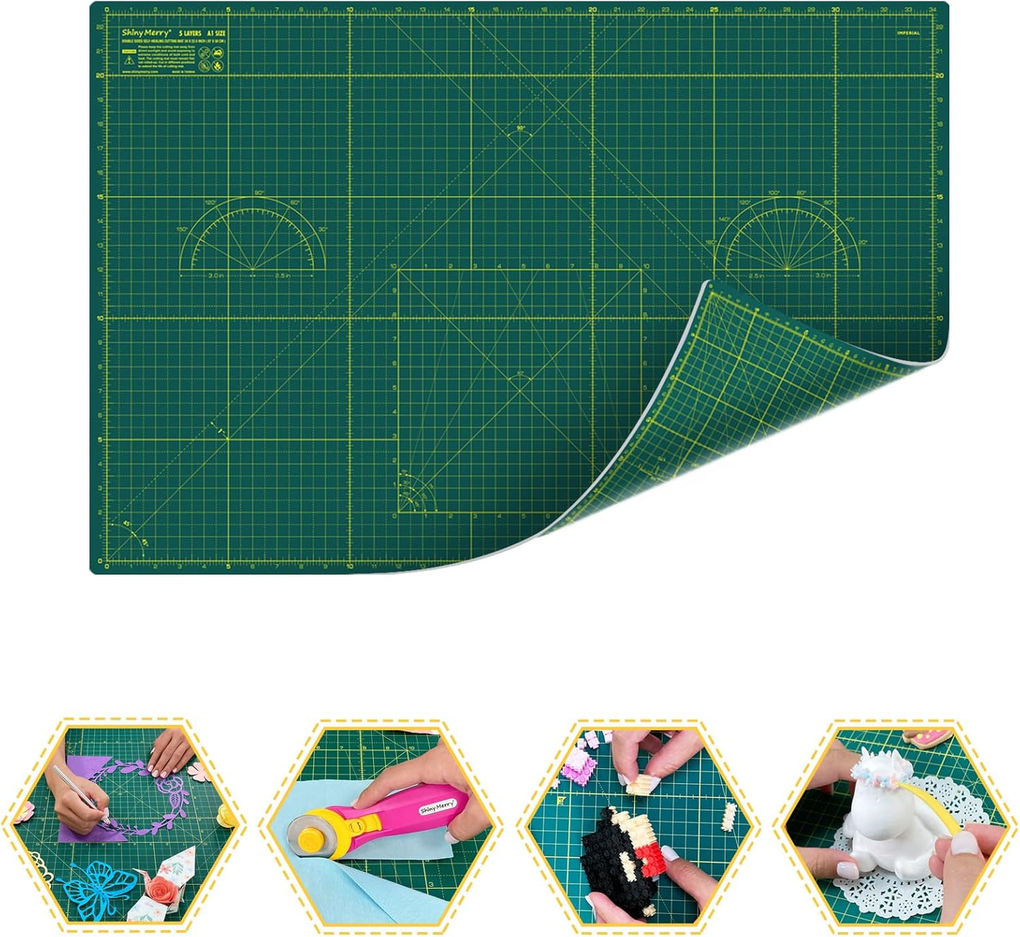 Self Healing Cutting Mat A1 24"x36" – Double Sided 5-Ply Craft Mat for Sewing, Quilting, Fabric, Scrapbooking – Green/Green