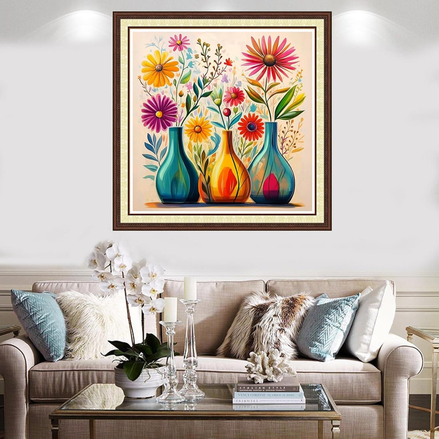 Findvoor Counted Cross Stitch Kits for Adults Full Range of Cross Stitching Embroidery Unprinted Pattern for Beginners, 11CT Needlepoint Kit Patterns Embroidery Kits-Colorful Flower vase 18x18 inch