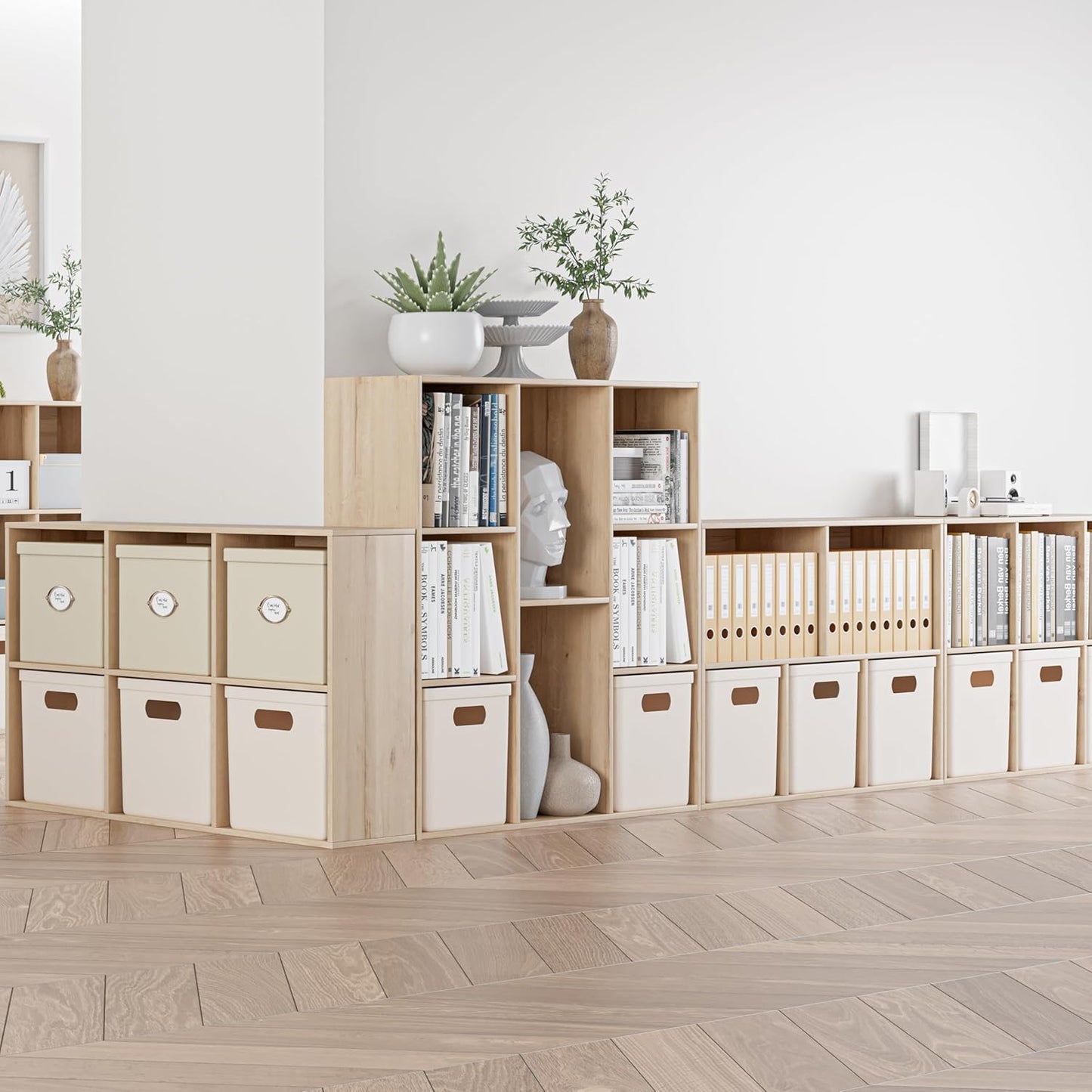 Wooden Cube Storage Organizer with Closed Back Panel, 11in Cube Shelf Opening, Bookshelf, Display Shelf,Closet Cabinet for Home and Office (White Oak, 8-Cube 35.98L*9.45W*35.91H)